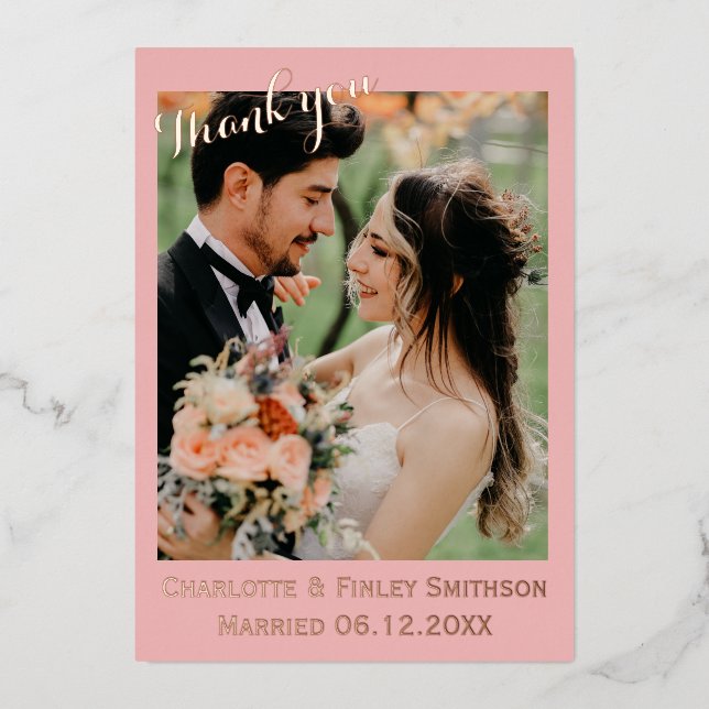 Modern elegant foil wedding thank you card (Front)