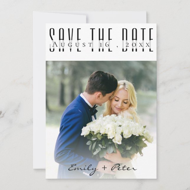 Modern Elegant Font Wedding Photo Save The Date (Front)