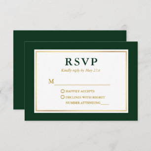Modern Elegant Forest Green White Gold RSVP Card