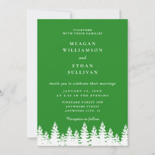 Modern Elegant Forest Green White Winter Wedding Invitation