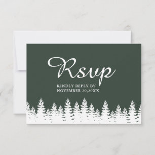 Modern Elegant Forest Green White Winter Wedding  RSVP Card