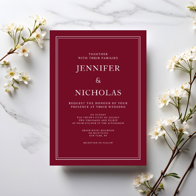 Modern Elegant Formal Burgundy Red Wedding Invitation (Modern Elegant Formal Burgundy Red Wedding Invitation)