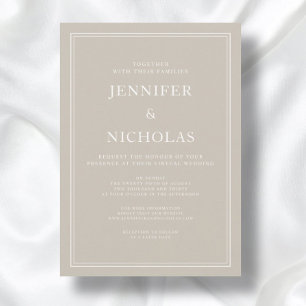 Modern Elegant Formal Taupe Beige Virtual Wedding Invitation