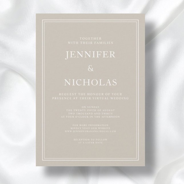 Modern Elegant Formal Taupe Beige Virtual Wedding Invitation ( Modern Elegant Formal Taupe Beige Virtual Wedding Invitation)