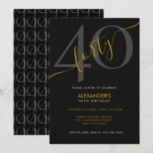 Modern Elegant Forty Black White 40th Birthday Invitation