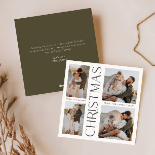 Modern Elegant Four Photo Collage Square Christmas Holiday Card