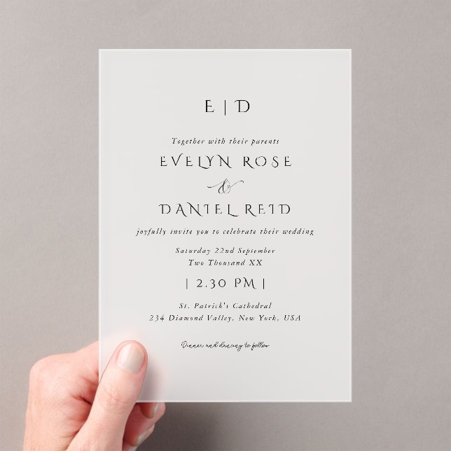 Modern Elegant Frosted Acrylic Wedding Invitation (Insitu (Handheld))