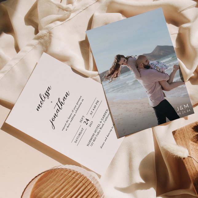Modern Elegant Full Photo Script Monogram Wedding Invitation (Creator Uploaded)