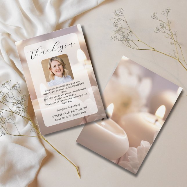 Modern Elegant Funeral Sympathy Memorial Photo Thank You Card (Creator Uploaded)