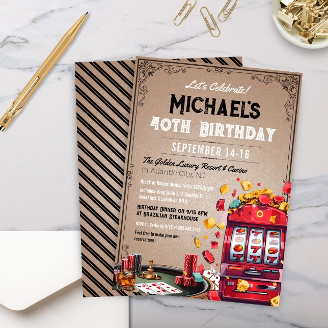 Modern Elegant Gambling Casino Birthday Invitation (Modern Elegant Casino Theme Birthday Party Invitation for any Special Event Las Vegas Atlantic City)