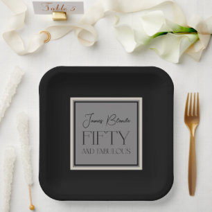 Modern Elegant Gentlemen's Fifty & Fabulous Paper Plate