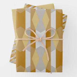 Modern Elegant Geometric Gold and Silvery Grey Wrapping Paper Sheet