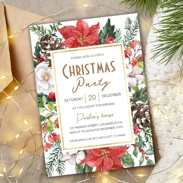 Modern Elegant Geometric Gold Christmas Party  Invitation (Creator Uploaded)