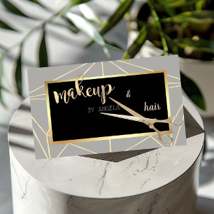 Modern Elegant Geometric Grey , Frame ,Scissors Business Card