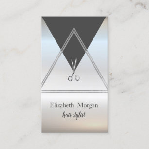 Modern Elegant Geometric Silver, Scissors Business Card
