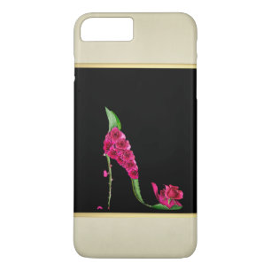 Modern Elegant Girly, Black, Cream,Flower Heel Case-Mate iPhone Case