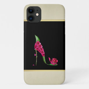 Modern Elegant Girly, Black, Cream,Flower Heel Case-Mate iPhone Case