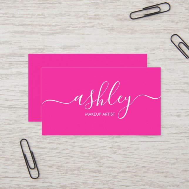 Modern Elegant Girly Calligraphy Pink Business Card (Front/Back In Situ)
