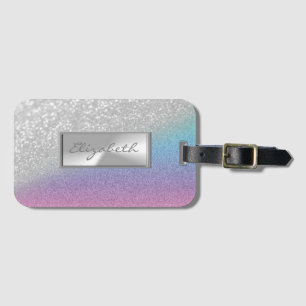 Modern Elegant Girly Glittery Bokeh Ombre, Frame Luggage Tag