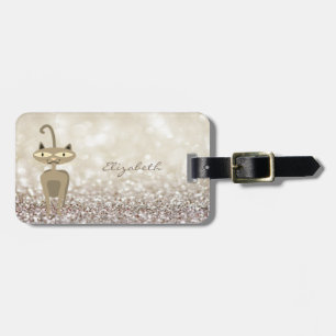 Modern Elegant Girly,Glittery,Bokeh, Whimsical Cat Luggage Tag