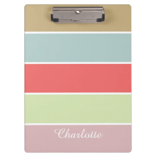 Modern Elegant Girly Pastel Striped Clipboard