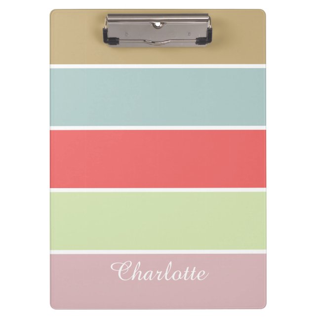 Modern Elegant Girly Pastel Striped Clipboard (Front)
