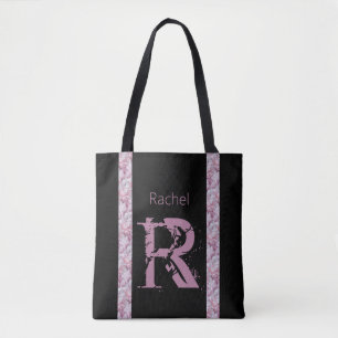 Modern Elegant Girly Preppy Black Pink Monogram Tote Bag