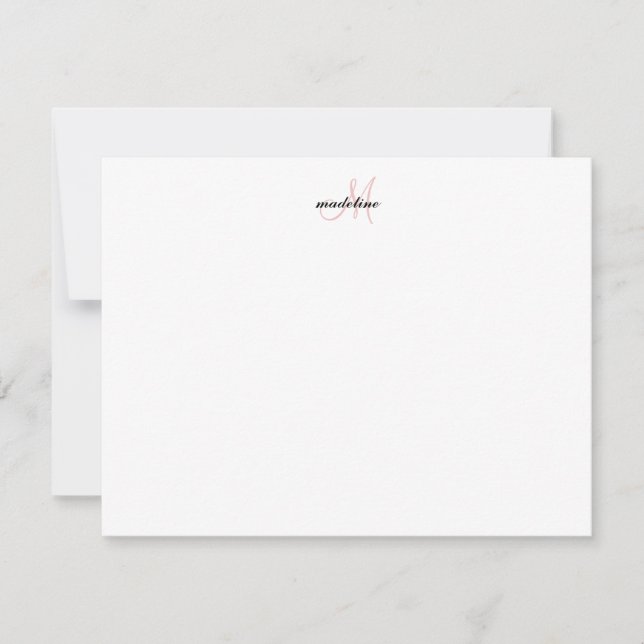 Modern Elegant Girly Script Blush Pink Monogram Card (Front)