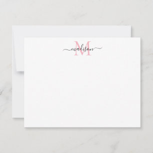 Modern Elegant Girly Script Blush Pink Monogram Card