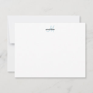 Modern Elegant Girly Script Light Blue Monogram Card