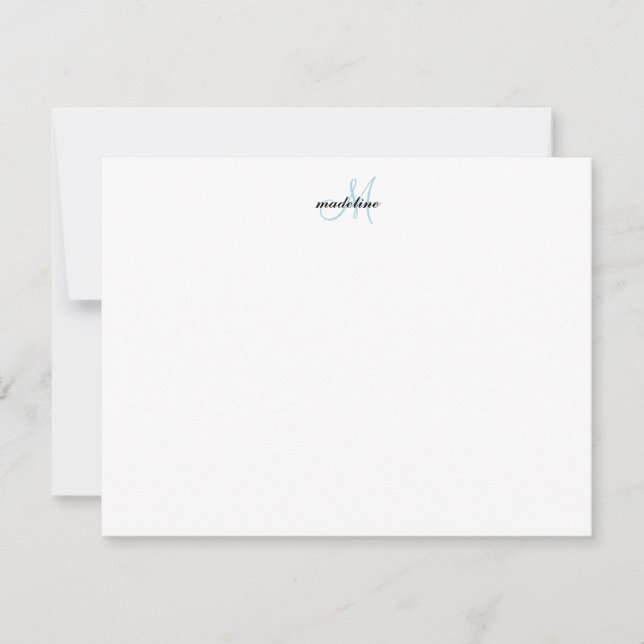Modern Elegant Girly Script Light Blue Monogram Card (Front)