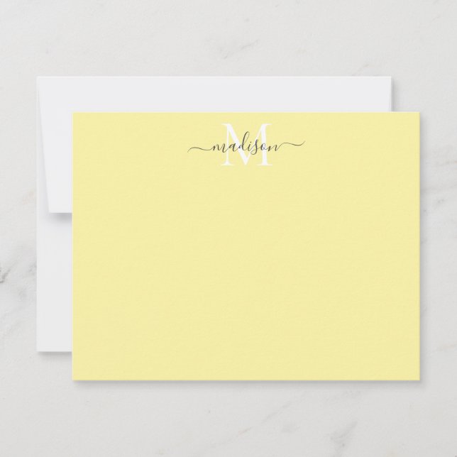 Modern Elegant Girly Script Monogram Lemon Yellow Card (Front)