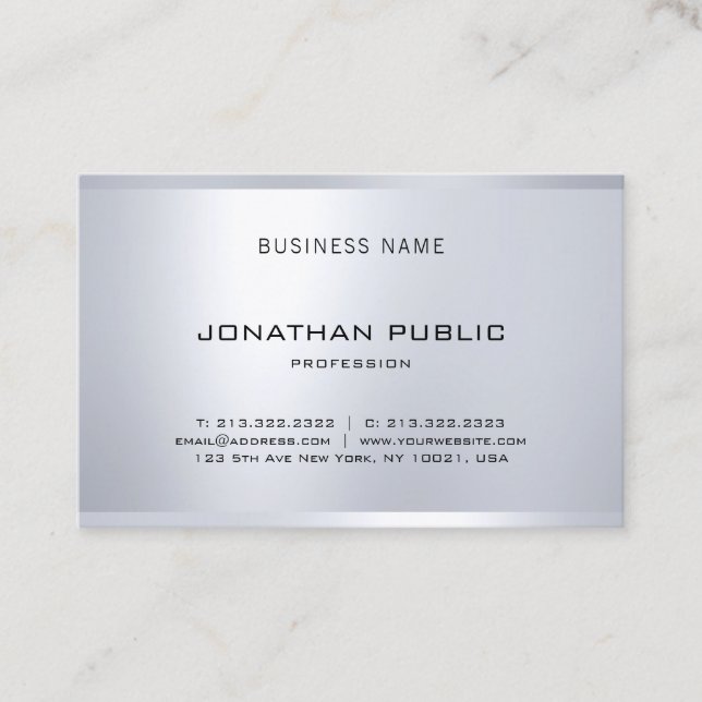Modern Elegant Glamour Silver Look Clean Plain Top Business Card (Front)