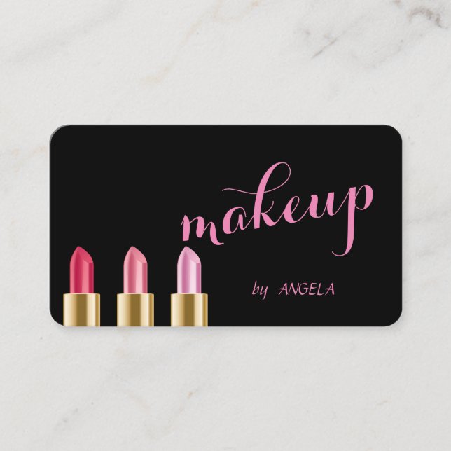 Modern Elegant Glamourous Black,Lipstick Business Card (Front)