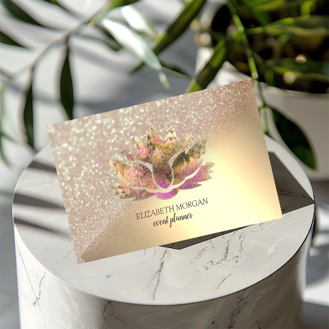 Modern Elegant Glitter Bokeh Ombre Chic Lotus  Business Card (Creator Uploaded)