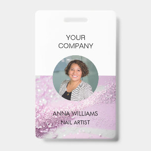 Modern, elegant, glitter employee round Photo ID Badge
