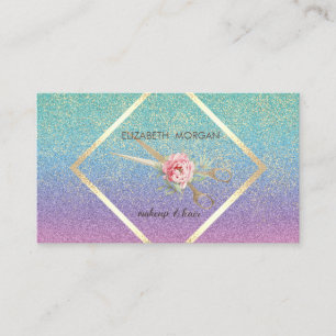 Modern Elegant,Glitter,Frame,Confetti, Scissors Business Card