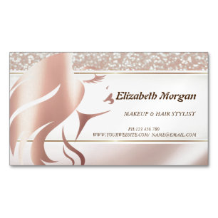 Modern Elegant Glitter, Girl Face Silhouette Magnetic Business Card