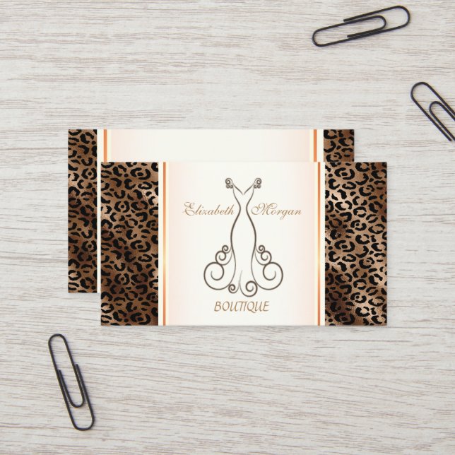  Modern  Elegant,Glitter Leopard Print,Dress Business Card (Front/Back In Situ)
