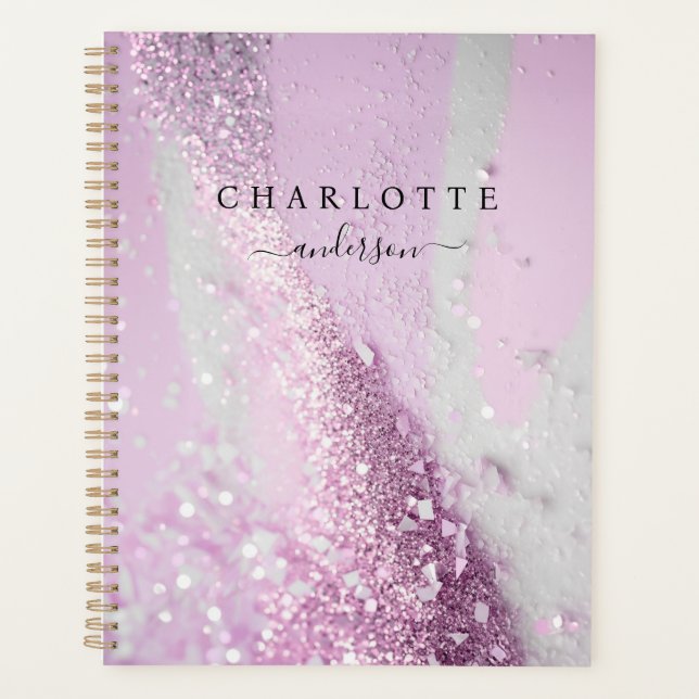 Modern, elegant, glitter, lightpurple-silver planner (Front)
