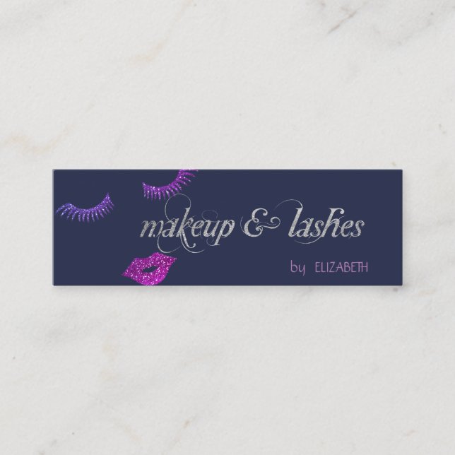 Modern Elegant   Glitter Lips,Lashes,Makeup Mini Business Card (Front)