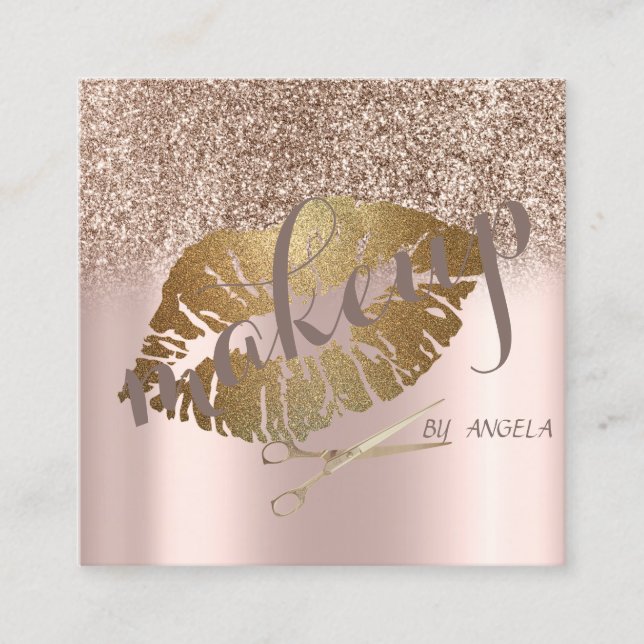 Modern Elegant Glitter Lips,Scissors Square Business Card (Front)