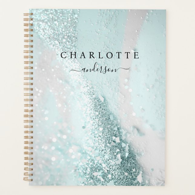 Modern, elegant, glitter, mint planner (Front)