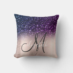 Modern Elegant Glitter  Rose Gold  Monogram Cushion