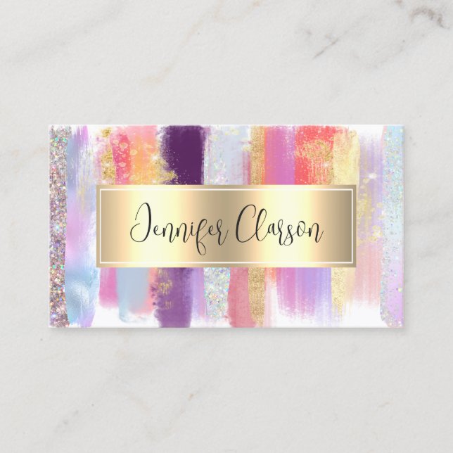 Modern Elegant Glitter Watercolor Brushes Business Card (Front)