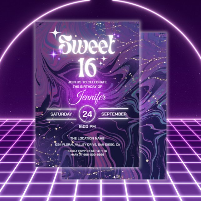 Modern Elegant Glow Sweet 16 Birthday Party  Invitation (Modern Sweet 16 Birthday Party Invitation)