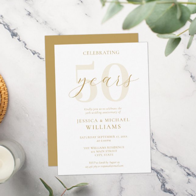 Modern Elegant Gold  50th Wedding Anniversary Invitation (Creator Uploaded)
