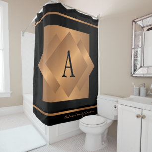 Modern elegant gold and black monogram trendy shower curtain
