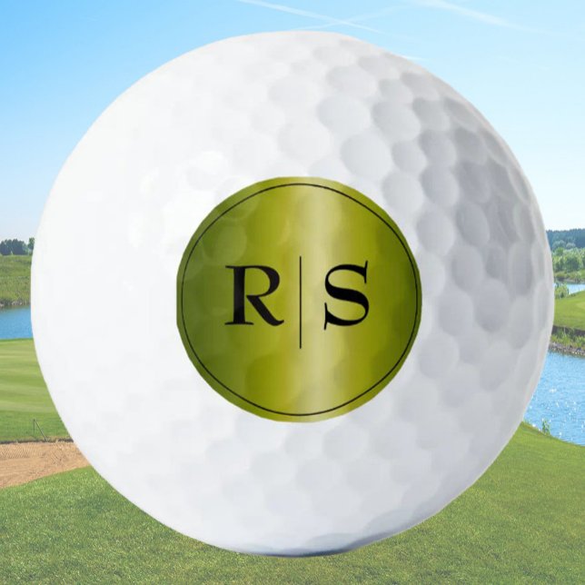 Modern Elegant Gold and Black Monogrammed  Golf Balls (Creator Uploaded)