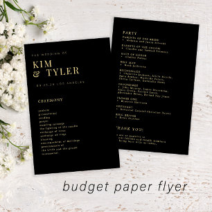 Modern elegant gold and black wedding program flyer